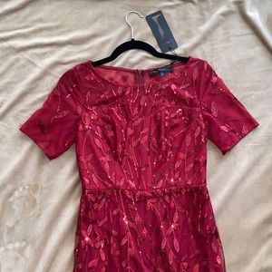 Brand new red sequins beaded evening dress / gown short sleeve